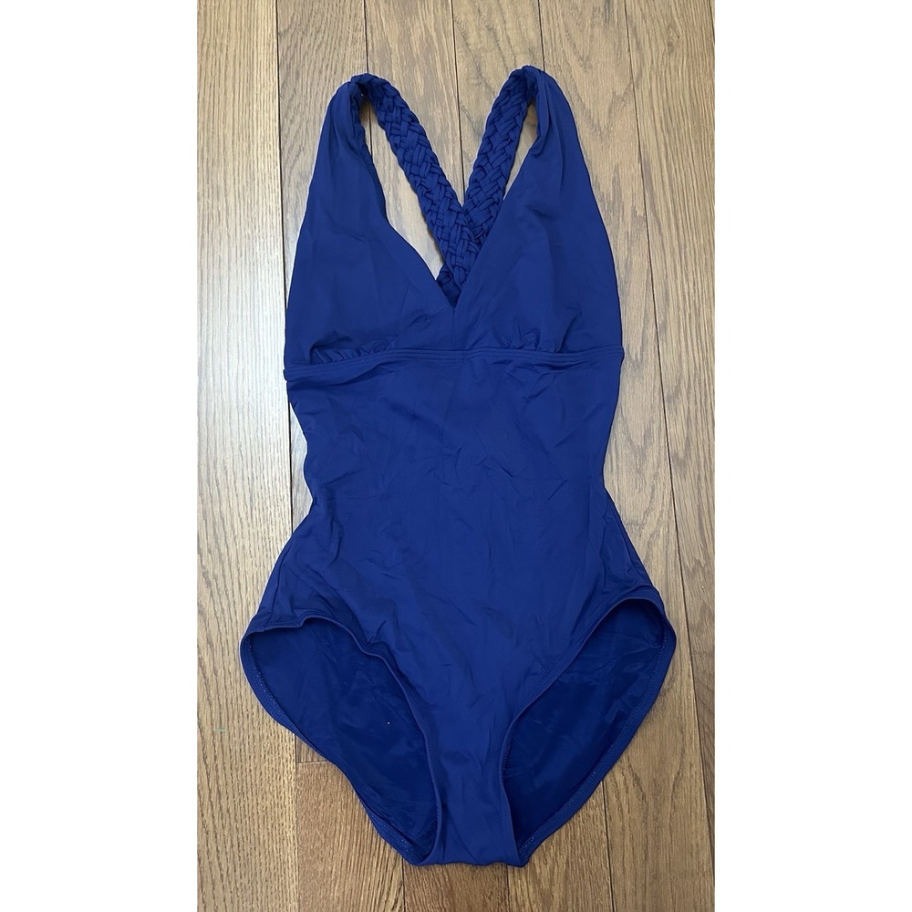 Spanx One Piece Swimsuit Shaping Swimwear Stretch  Blue Size 8